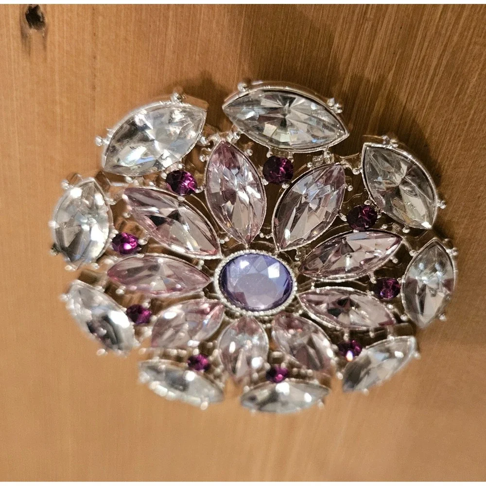 Vintage RMN  Roman Silver And Purple Rhinestone Brooch Pin - Large - Sparkle‎